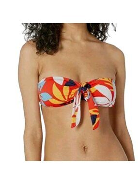 Hobie Womens Orange Floral Bloomy Daze Bandeau Bikini Swim Top, Size Large